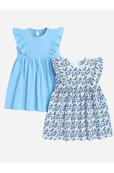 Pack of 2 - Round Neck Ruffle Trim Dress