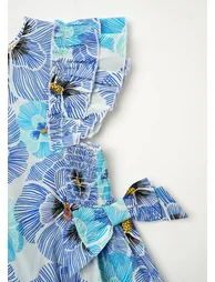 Alessandra Blue Side Bow Shirred Panel Dress - 6