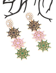 Multi-Color Spider Web Pearly Earrings - 3