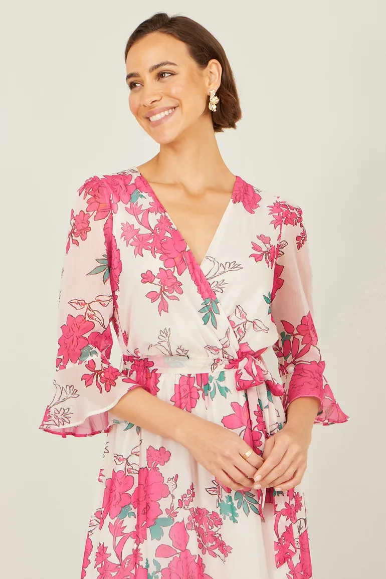 Yumi Pink Blossom Print Maxi Wrap Dress - 3