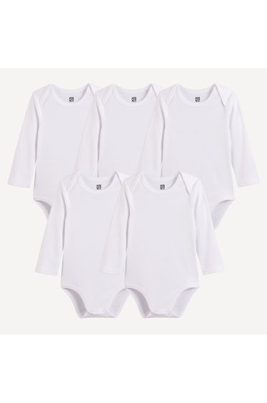 Pack of 5 Long Sleeve Cutaway Shoulder Newborn Bodysuits