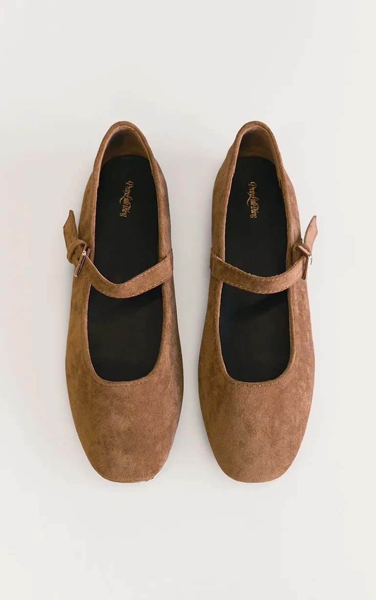 Camel Faux Suede Buckle Strap Soft Ballet Pump - 3