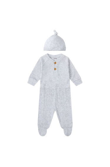 3-Piece Ribbed Bodysuit, Footed Pants and Soft Hat Set