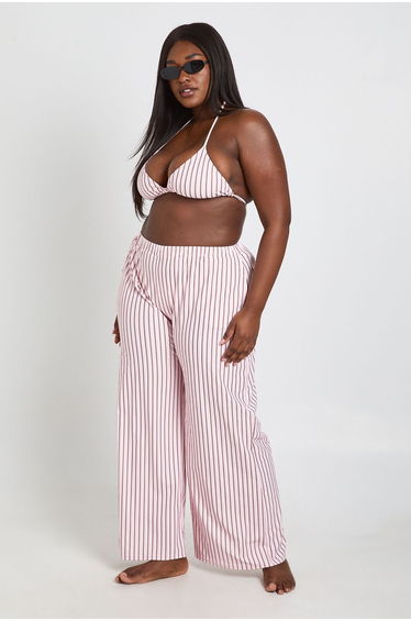 Plus Stripe Beach Trouser - pink