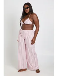 Plus Stripe Beach Trouser - pink