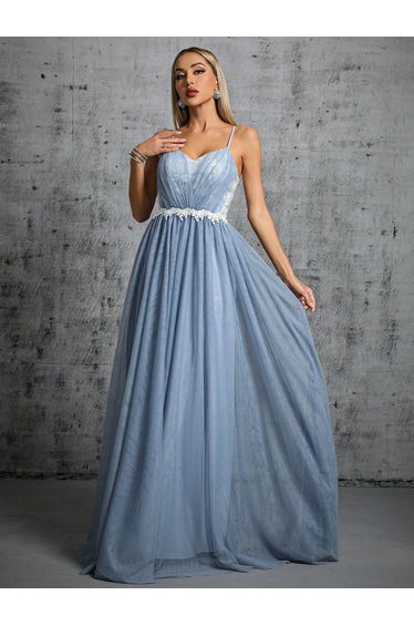 Leely Elegant Spaghetti Straps Sleeveless A Line Evening Gown