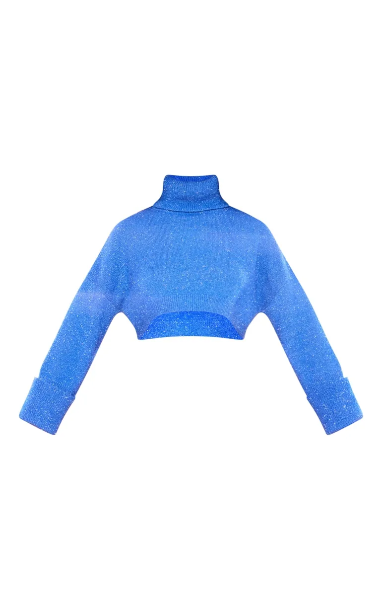 Midnight Blue Tinsel Knit High Neck Oversized Jumper - 4