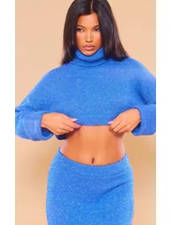 Midnight Blue Tinsel Knit High Neck Oversized Jumper
