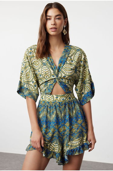 Ethnic Patterned Woven Cut Out/Window Beach Jumpsuit