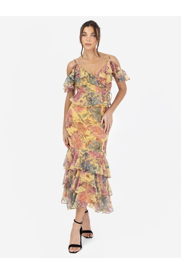 Anaya with Love Floral Print Ruffled Midaxi Skirt