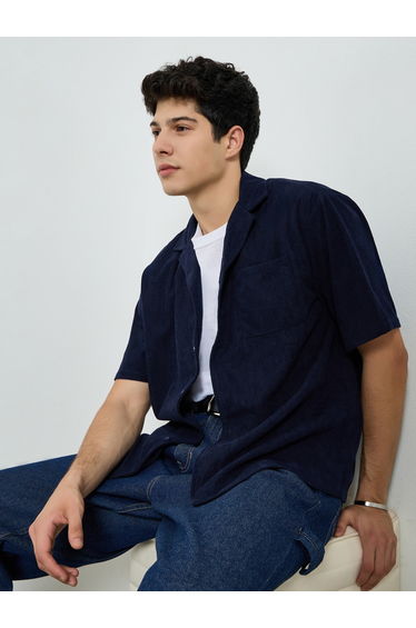 Men Dark Blue Corduroy Shirt