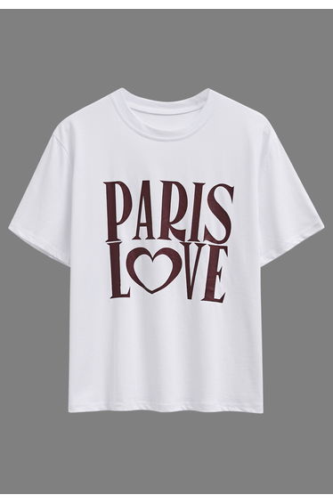 Paris Love Pattern Cotton T-Shirt in White