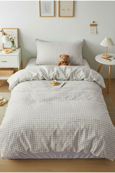 Single Easy Ironable Gingham Patterned Duvet Cover Set 160x220cm