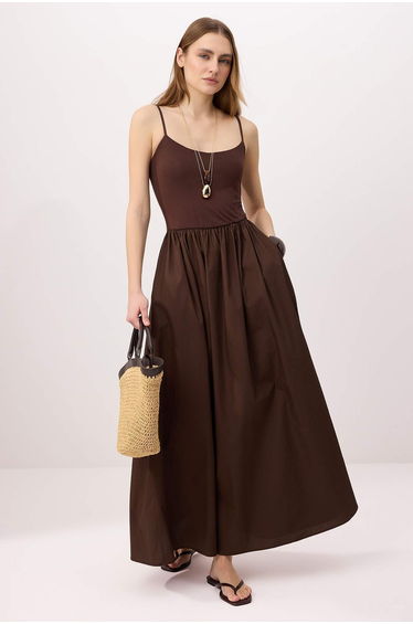 Brown Straight Maxi Woven Dress