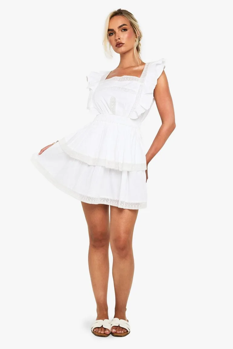 knee length dresses for ladies Brielle White Layered Frill Maxi Dress