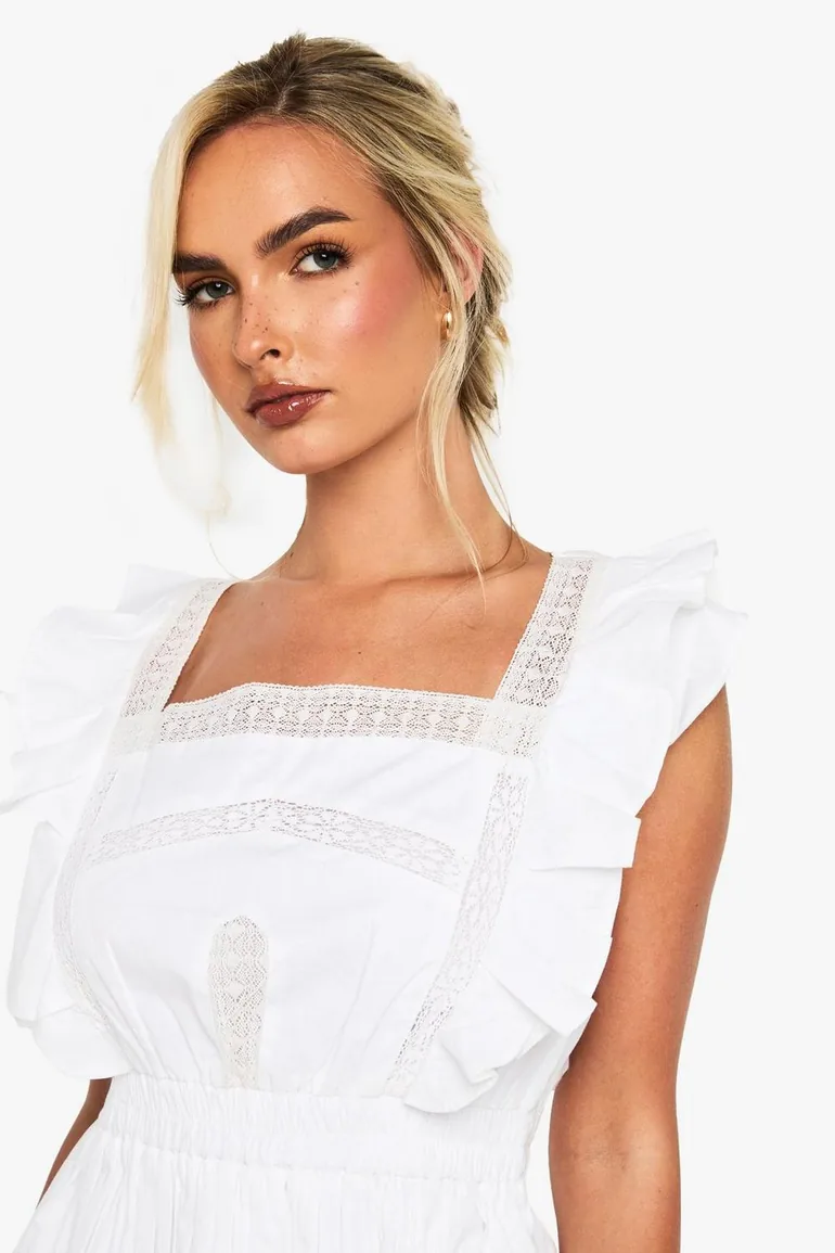 Embroidered Ruffle Cotton Layered Dress - white Boohoo : Holiday Dresses :  VogaCloset Oman