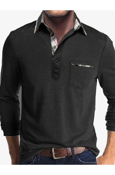 Men Long Sleeve Knit Polo with Pocket Detail