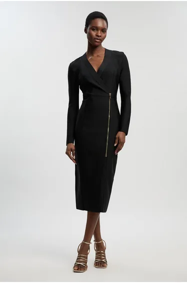 Figure Form Bandage Asymmetric Zip Detail Midi Dress