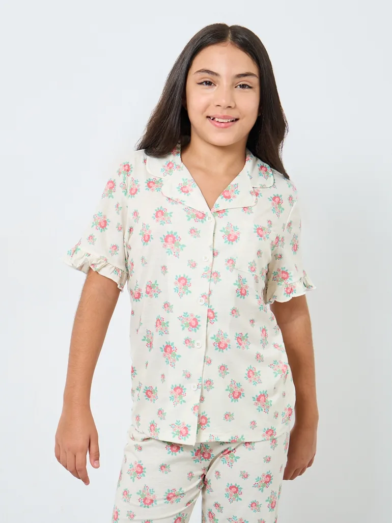 Teen Floral Print Shirt and Pyjama Set - 1