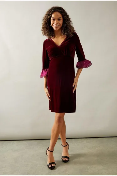 Occasion Velvet Pleated Cuff Mini Dress