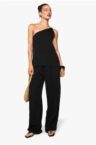 Tall Chiffon Textured Draped Wide Leg Jumpsuit - black