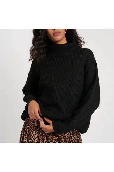 Women's Nobodys Child Longline Funnel Neck Sweater in Black