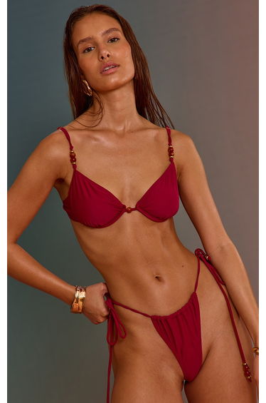 Magenta Beaded Tie Side Bikini Bottom