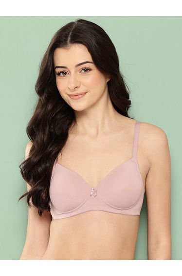 Pink Solid Lightly Padded Non Wired T-Shirt Bra