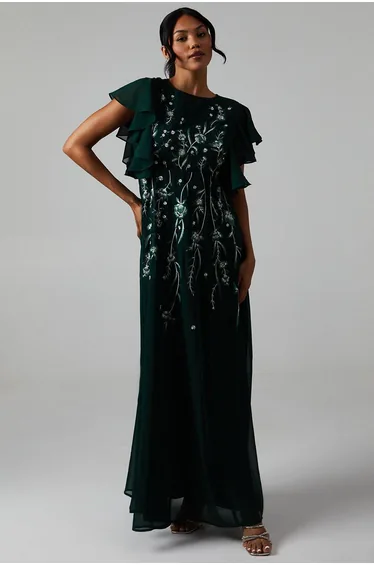 Ruffle Sleeve Embroidered Dress