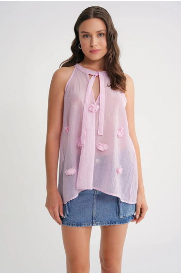 Mixray V-Neck Tie Closure Ruffle top