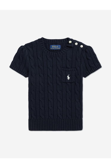 Ralph Lauren Girls Cable Knit Pullover in Navy