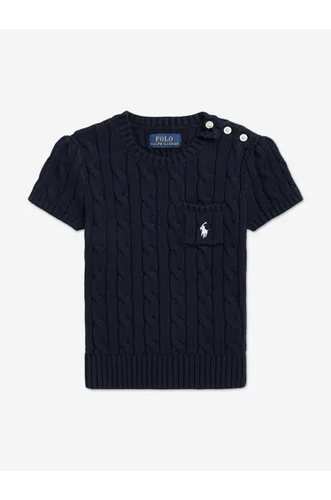 Ralph Lauren Girls Cable Knit Pullover in Navy