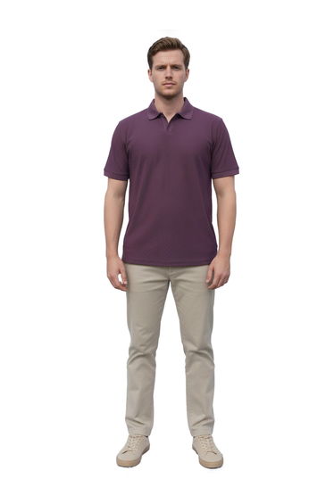 Men Purple Textured Short Sleeve Polo