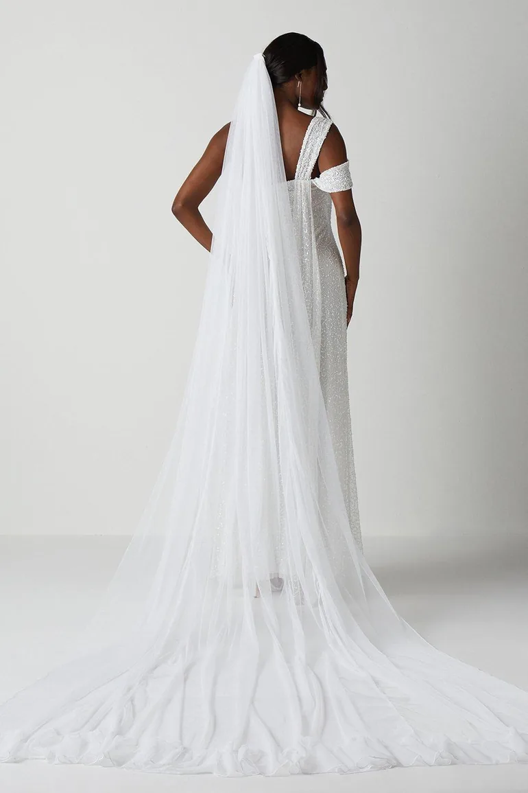 Premium Ruffle Hem Soft Tulle Cathedral Length Veil