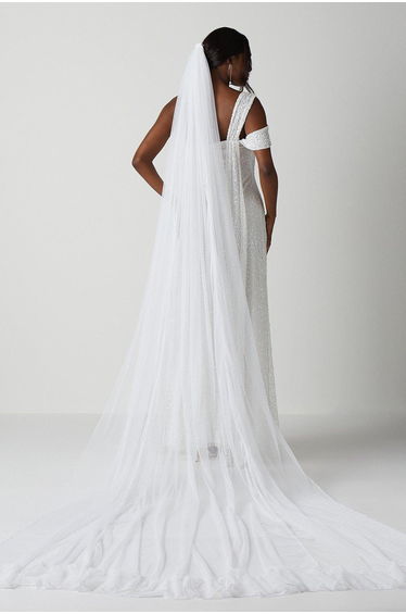 Premium Ruffle Hem Soft Tulle Cathedral Length Veil