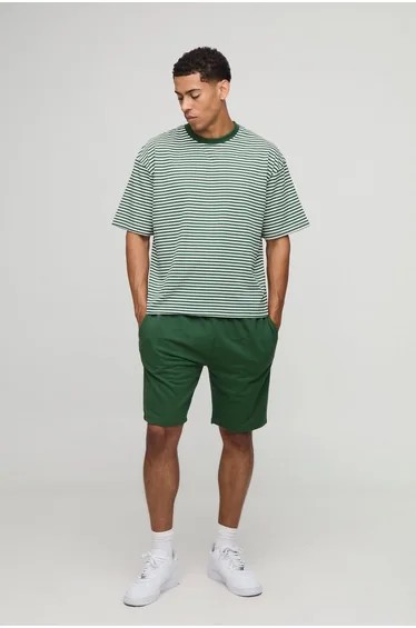 Oversized Boxy Striped T-Shirt and Shorts Set