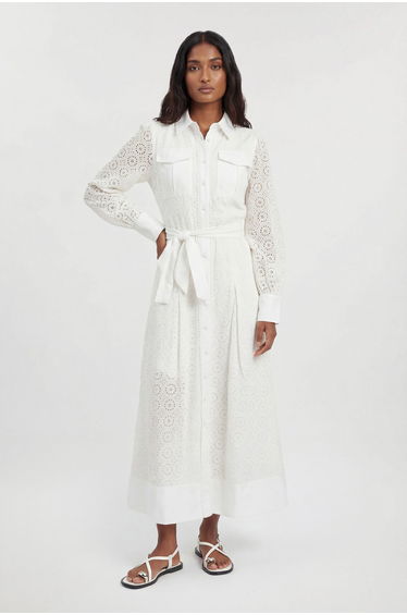 Petite Cotton Broderie Belted Shirt Dress