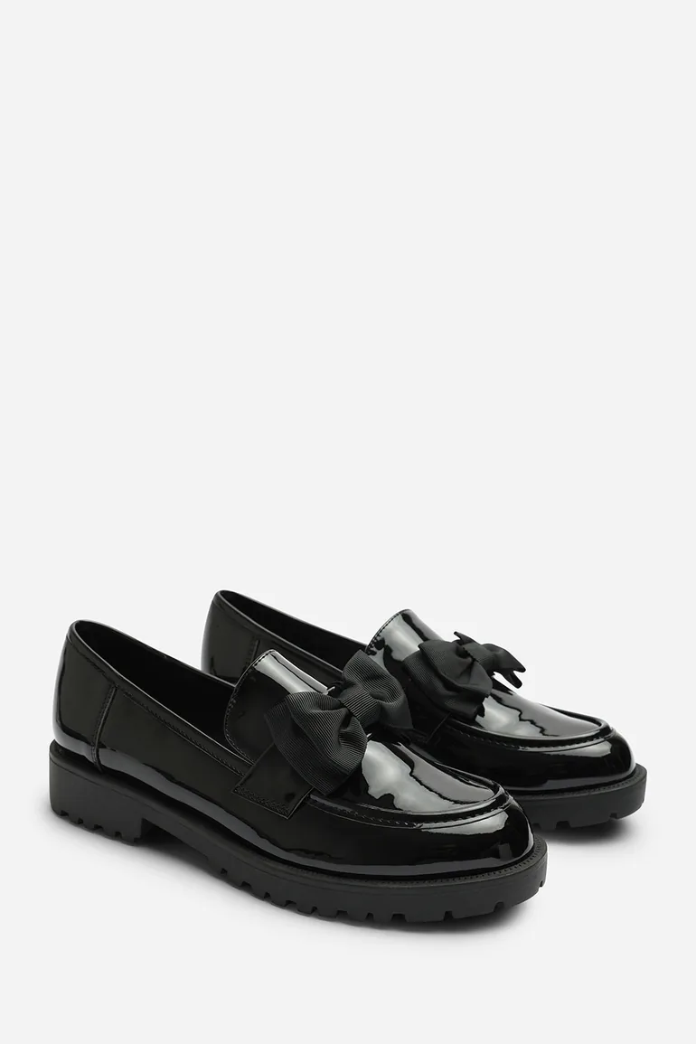 Kinley Chunky Bow Detail Patent Loafers In Black Patent - 3