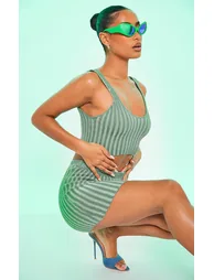 Green Two Tone Knit Mini Skirt - 4
