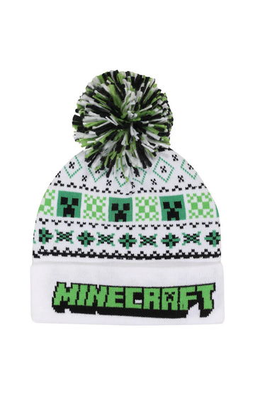 Minecraft Unisex Adult Creeper Pom Pom Skiing Beanie - White/Green