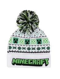 Minecraft Unisex Adult Creeper Pom Pom Skiing Beanie - White/Green