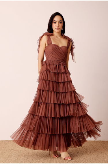 Ophelia Rose Brown Maxi Dress with Tie Detail