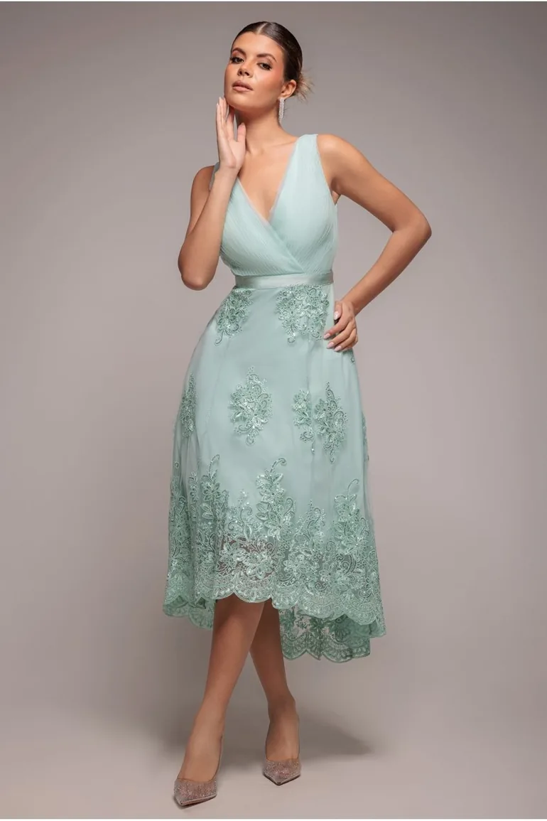 Shop Goddiva Green Pleated A-Line Midaxi Skater Dress Online in Iraq