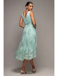 Goddiva Green Pleated A-Line Midaxi Skater Dress - 1