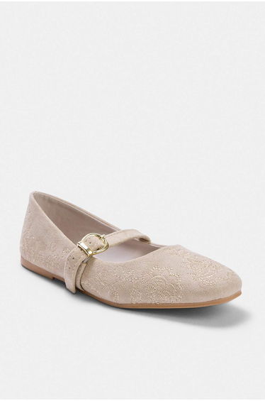 Beige Embroidered Women's Ballerinas