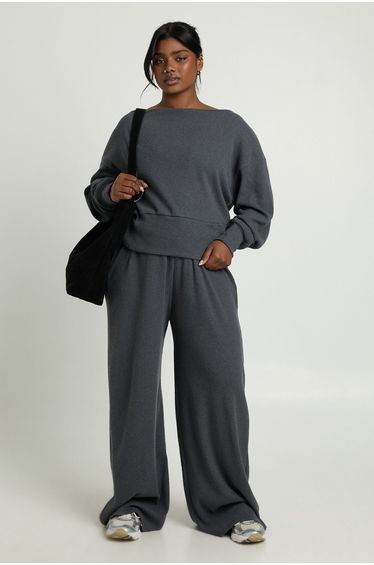 Plus Slouchy Off The Shoulder Top - charcoal