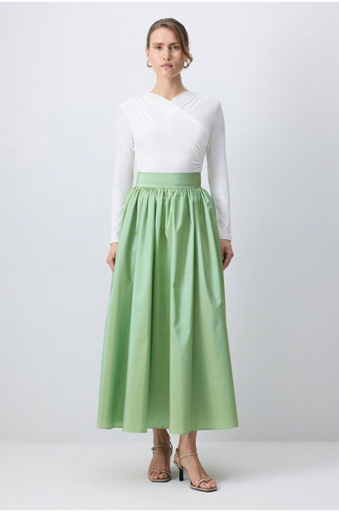 TAFFETA SKIRT WITH PLEATED WAIST