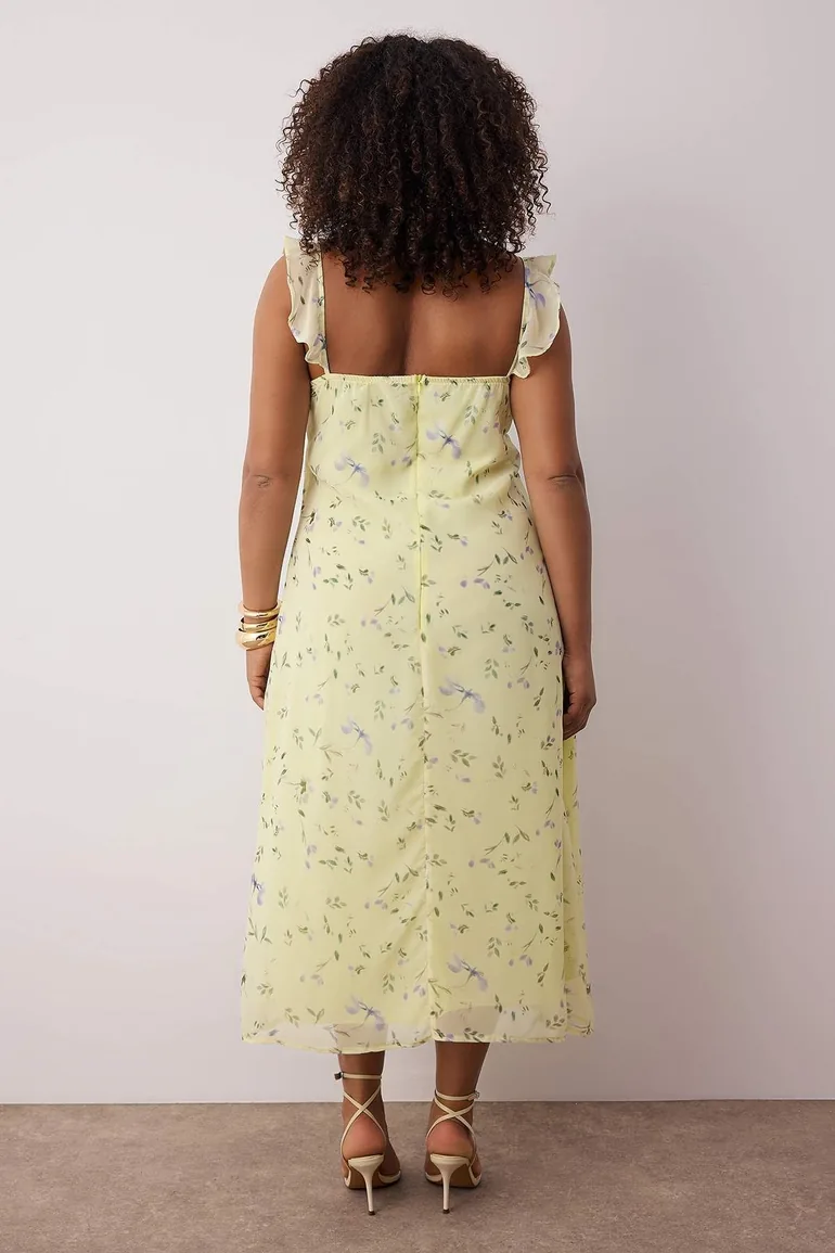 Yellow Chiffon Floral Midi Woven Plus Size Dress Trendyol Curve Yellow :  Dresses : VogaCloset Bahrain