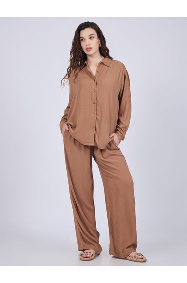 Brown Relaxed Fit Shirt and Pants Co-Ords
