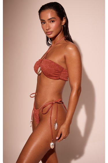 Bronze Textured Shell Trim Tie Side Bikini Bottoms